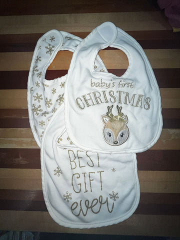 Christmas bibs 3 white and gold Feeding