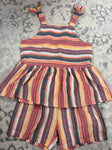 None Orange, red, cream and gray striped top and shorts 7