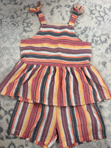 None Orange, red, cream and gray striped top and shorts 7