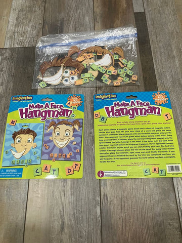 Make a Face Hangman magnetic pieces in bag, faces are on back of 2 boards in photo Games
