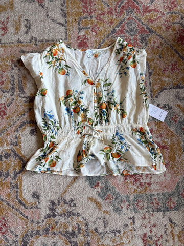 Time and True NWT Floral and orange blossom peplum top xl16-18 Women's XL 16