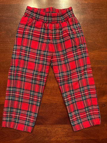 Beaufort Bonnet Company Red tartan pants with pockets and elastic waistband 3T/3