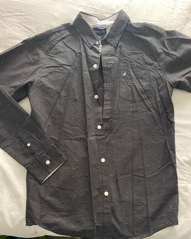 Nautica Black and white micro stripe button up 18-20