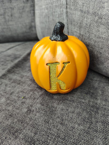 Fall Fall small pumpkin with "K" initial good used condition. Sm sized Decor