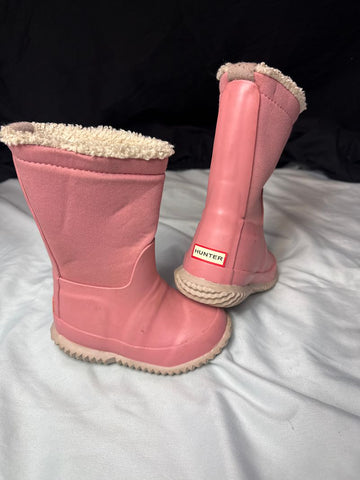 Hunter Pink fur lined all weather boots - fit more like 5-6 4 (Infant Shoe)