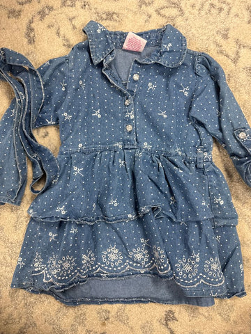 Real love Blue Jean and white floral belted dress 3T/3