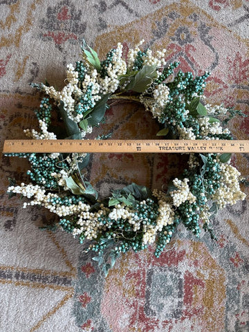 Unknown Teal and white berry wreath 24 inches Decor