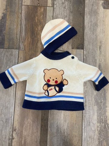 Sweater with hat - 2 pieces bear with football - size 2 - 6 months 3-6 Months