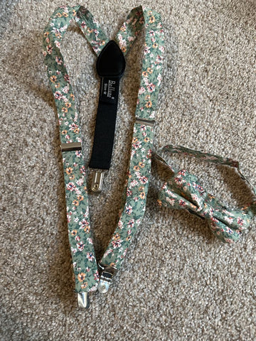 Belluno Green floral suspenders and bow tie Tie