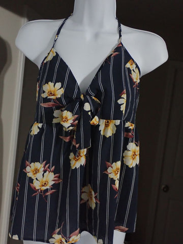Guess Navy tank with white stripes and flowers Women's - M