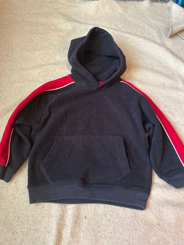 Gap Fleece Pullover, black red stripe down arms 4T/4