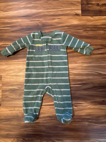 Carters Newborn Fleece little brother green and white strips footed pjs 0-3 Months