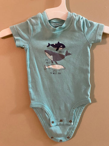 Carters Boy blue onesie whales 12 Months