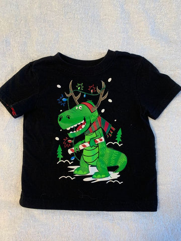 Unknown Black shirt with green Dino w antlers and Christmas lights 12 Months