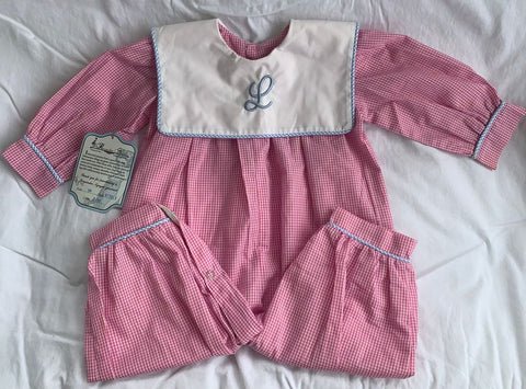 Remember Nguyen Size 9 Months pink and white gingham with L monogram 6-12 Months