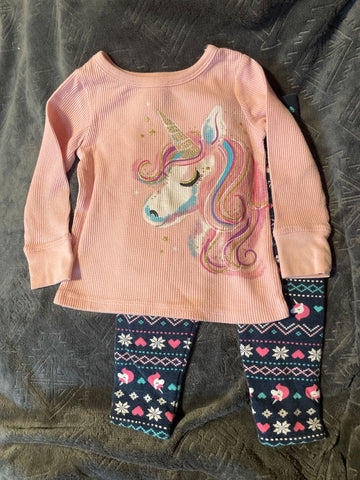 Garanimals Pink Flannel Unicorn Shirt and Fleece Pant Set 2T
