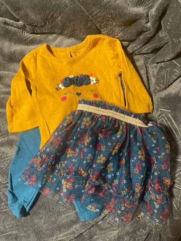 Wonder Nation Turquoise and Mustard Fox Flower Set 0-3 Months