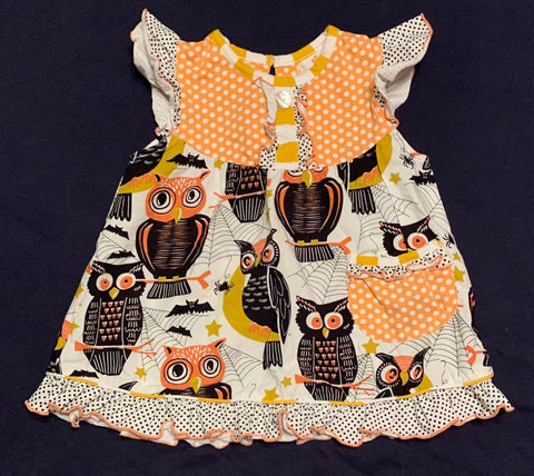 Shrimp and Grits Halloween owl themed top 3T/3