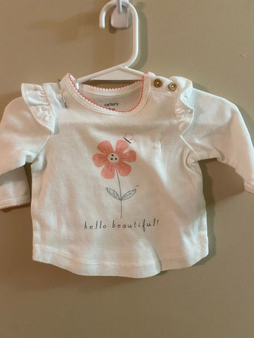 Carters Girls hello beautiful, long sleeve shirt 0-3 Months