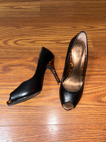 Victor Black leather with tortoiseshell print heels 7 (Adult)