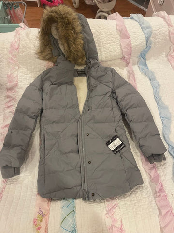 Eddie Bauer NWT size XS 5/6 gray coat with fur hood 5T/5