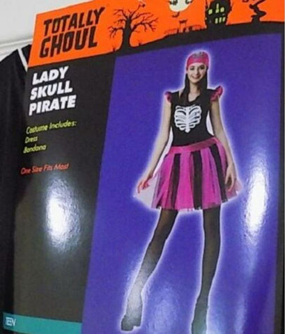 NEW Halloween Costume Jr Sz 3-5 Pink Dress Skull Pirate One Size Fits All