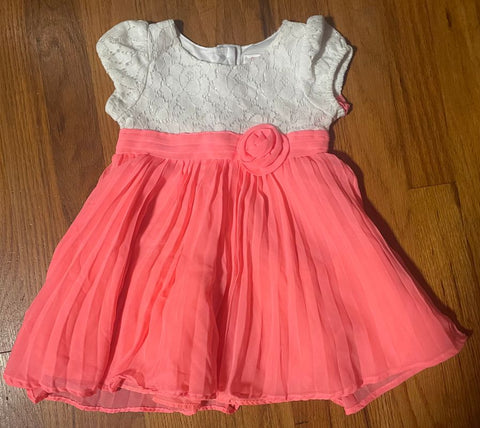 Youngland Baby White Lace and Coral Dress 24 Months