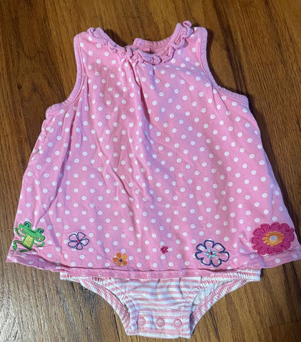 Child of Mine Pink Polka Dot Flower and Frog Embroidered Onsie 12 Months