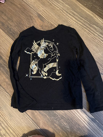The Childrens Place Black long sleeved shirt with gold unicorn 5T/5
