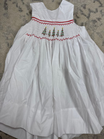 Handmade White smocked dress with Christmas trees 4T/4