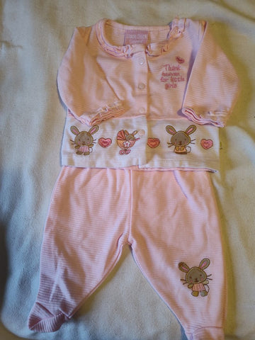 Duck Duck Goose Pink 2 piece with bunnies 3-6 Months