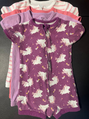 Hanes Set of 4 Zip Up Short Pajamas 6-12 Months