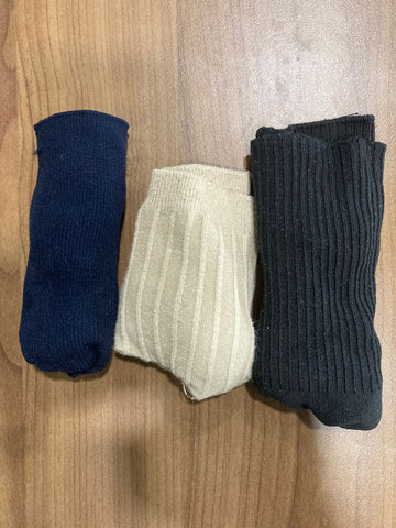 3 pairs - shoe size 11 to 2 1 tan, 1 navy blue, 1 black Socks