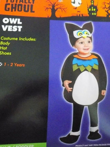 NEW Halloween Costume Owl Vest Hat Booties Sz 1-2T 12-24 Months