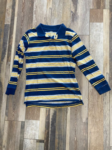 Collar w/buttons Navy & yellow stripes long sleeve shirt 14