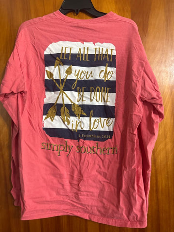 Simply Southern Coral Bible Verse long sleeve tshirt Women's - L