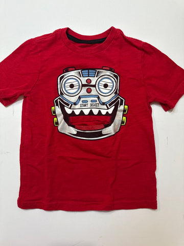 365 Kids Red T-shirt with fun robot face- mouth opens 6T/6X