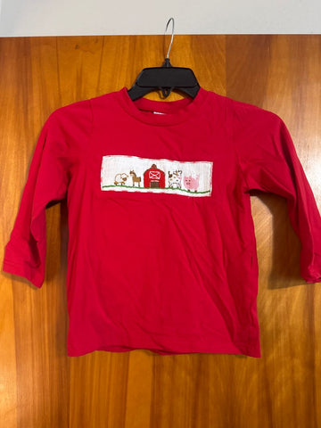 Olive you Farm embroidered long sleeve red tshirt 6T/6X