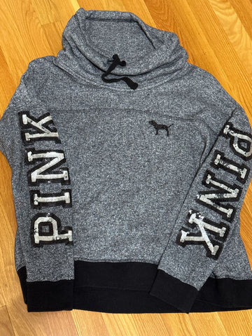 Pink Victorias Secret Gray VS Pink cowlneck bling sleeve sweatshirt Women's - L