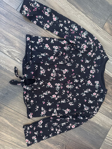The Childrens Place Long sleeved floral shirt with tie at bottom. 5T/5