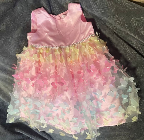 Blueberi boulevard Pink Satin and Tulle Butterfly Dress 24 Months