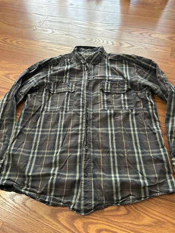 Harley Davidson Plaid colors brown long sleeve casual button up Men's - XL
