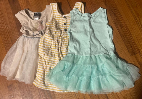 Various Unicorn Sparkle Yellow Striped and Mint Dresses 2T