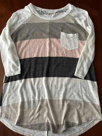 Flamingo urban Pink grey white stripe top Women's - L