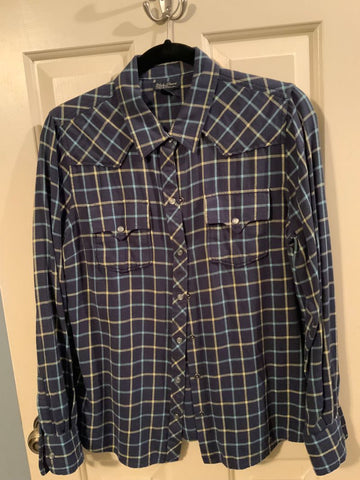 Lucky Brand Navy Plaid Flannel Shirt Women's - L