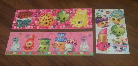 Shopkins puzzle kit 7 shopkins puzzles. 3 med are pictured, 3 sm, 1 Lg also included Puzzle