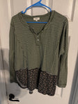 Umgee Green with white stripe buttons and flowers Women's - S