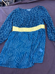 Liz grange Teal pattern yellow ribbon shirt Women's Med 8-10