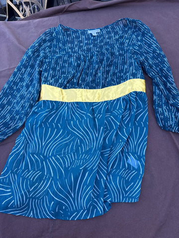Liz grange Teal pattern yellow ribbon shirt Women's Med 8-10