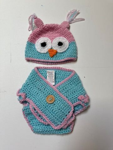 Unknown NWOT owl hat w diaper cover. Good for baby photos 0-12 Months